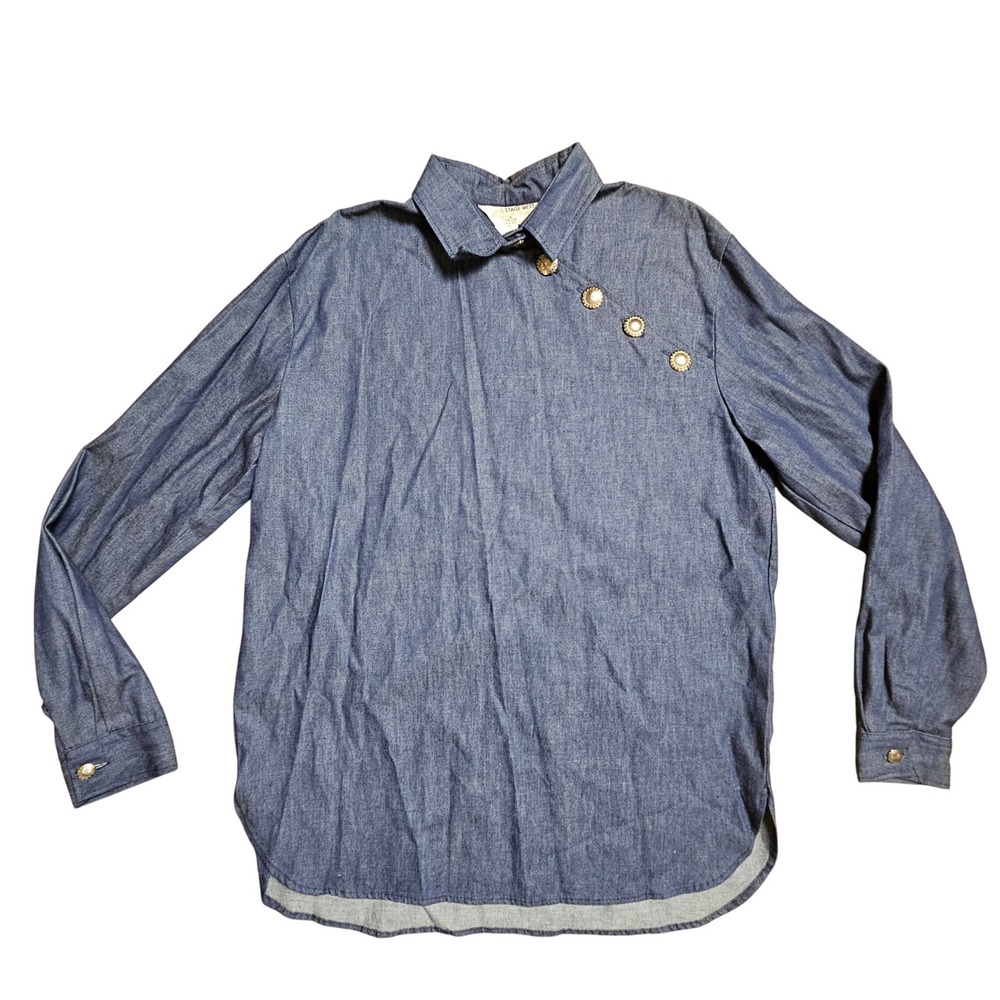 Vintage Stage West Denim Western Concho Button Blouse Top 13/14 Elevated Basic
